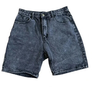 SHEIN Black Shorts Denim Jeans High Rise Waist Dark Wash Wide Leg Size M